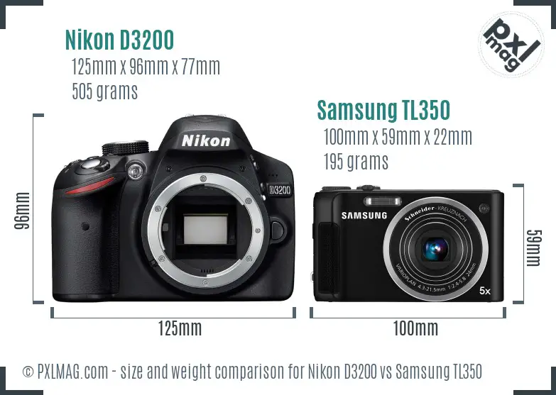 Nikon D3200 vs Samsung TL350 size comparison