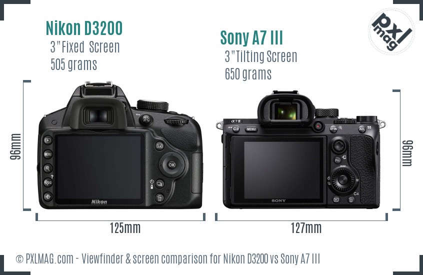 Nikon D3200 vs Sony A7 III Screen and Viewfinder comparison