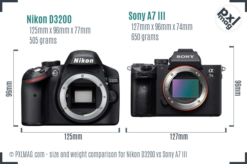 Nikon D3200 vs Sony A7 III size comparison