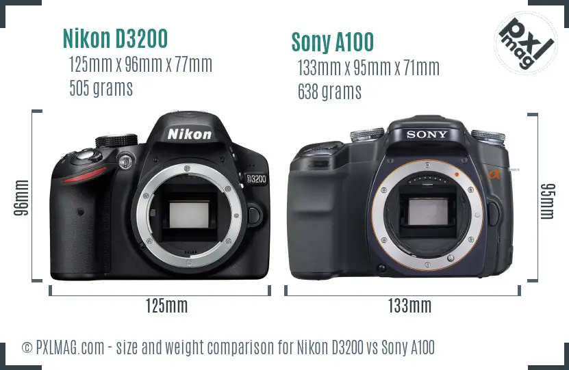 Nikon D3200 vs Sony A100 size comparison