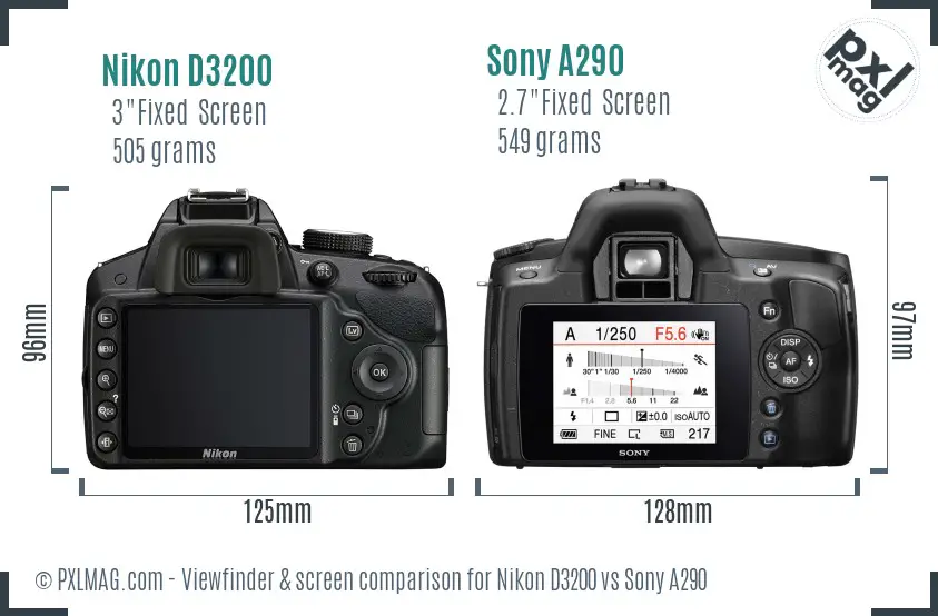 Nikon D3200 vs Sony A290 Screen and Viewfinder comparison