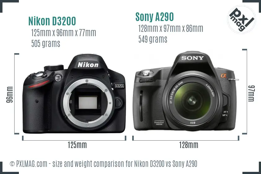 Nikon D3200 vs Sony A290 size comparison