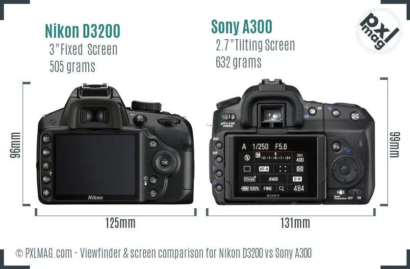 Nikon D3200 vs Sony A300 Screen and Viewfinder comparison