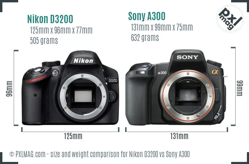 Nikon D3200 vs Sony A300 size comparison
