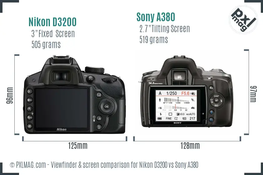 Nikon D3200 vs Sony A380 Screen and Viewfinder comparison