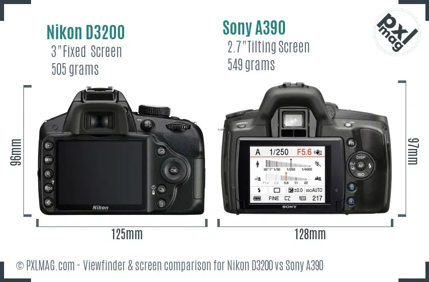Nikon D3200 vs Sony A390 Screen and Viewfinder comparison