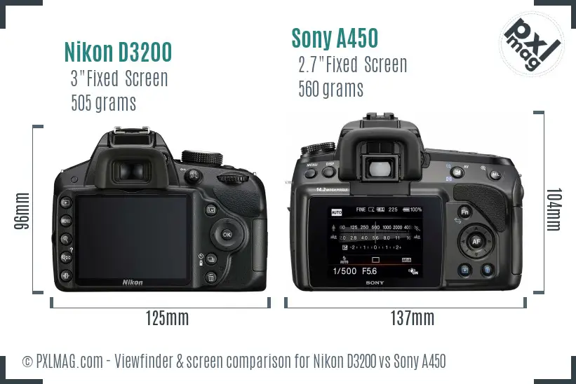 Nikon D3200 vs Sony A450 Screen and Viewfinder comparison