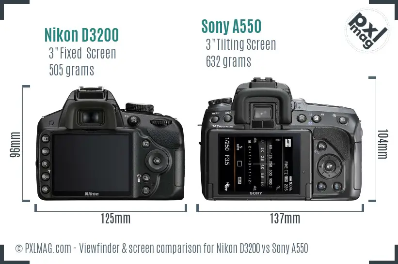 Nikon D3200 vs Sony A550 Screen and Viewfinder comparison