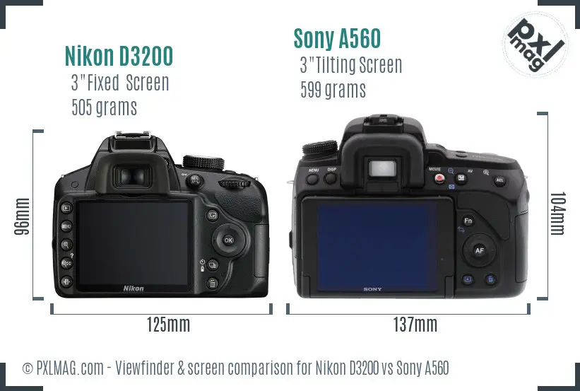 Nikon D3200 vs Sony A560 Screen and Viewfinder comparison