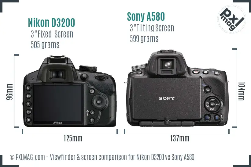 Nikon D3200 vs Sony A580 Screen and Viewfinder comparison