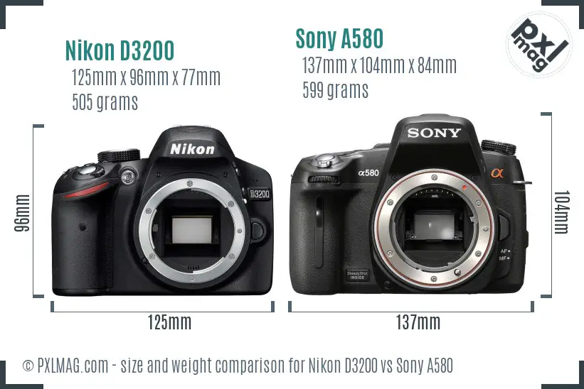 Nikon D3200 vs Sony A580 size comparison