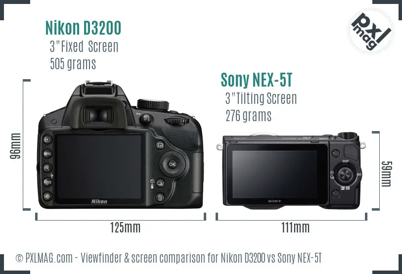Nikon D3200 vs Sony NEX-5T Screen and Viewfinder comparison
