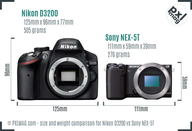 Nikon D3200 vs Sony NEX-5T size comparison