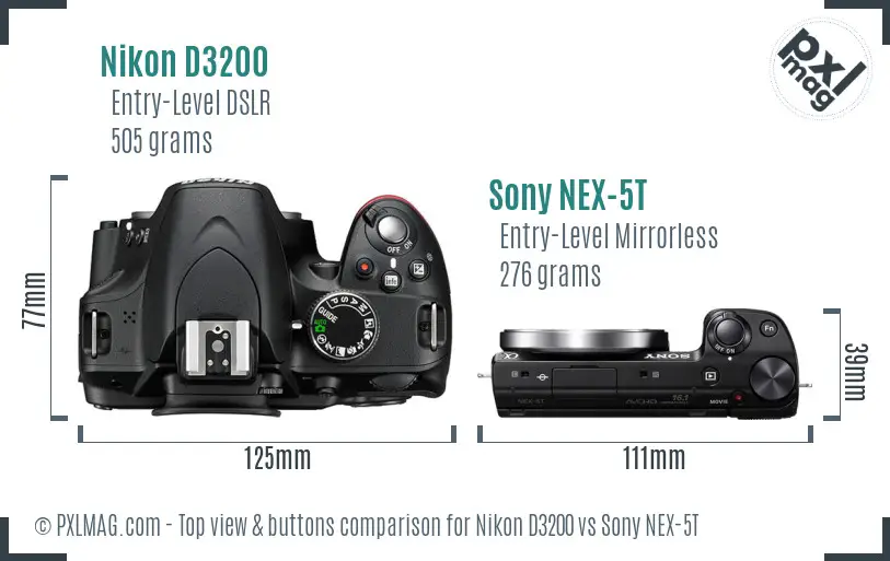 Nikon D3200 vs Sony NEX-5T top view buttons comparison