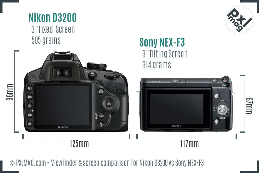 Nikon D3200 vs Sony NEX-F3 Screen and Viewfinder comparison Nikon D3200 vs Sony NEX-F3 Screen and Viewfinder comparison