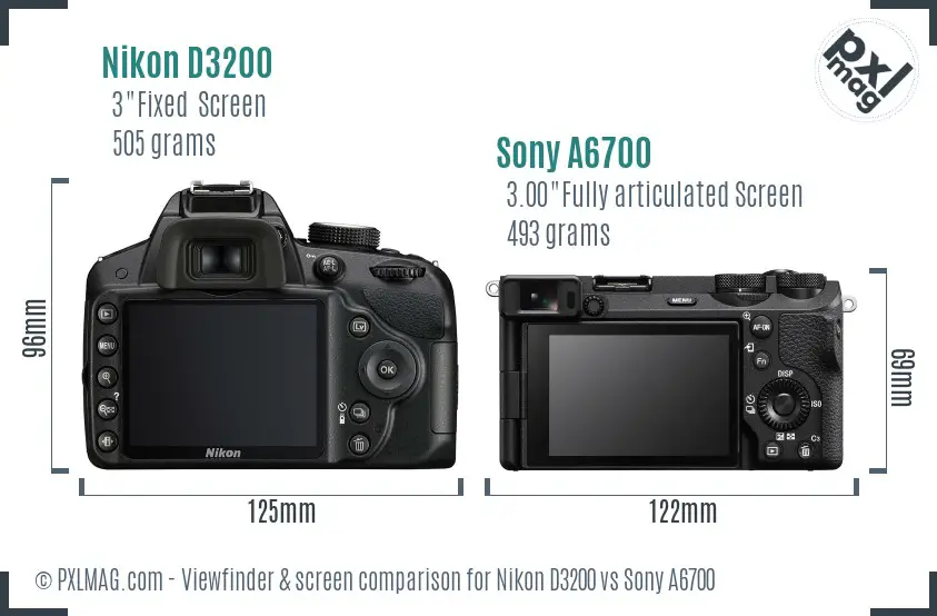 Nikon D3200 vs Sony A6700 Screen and Viewfinder comparison