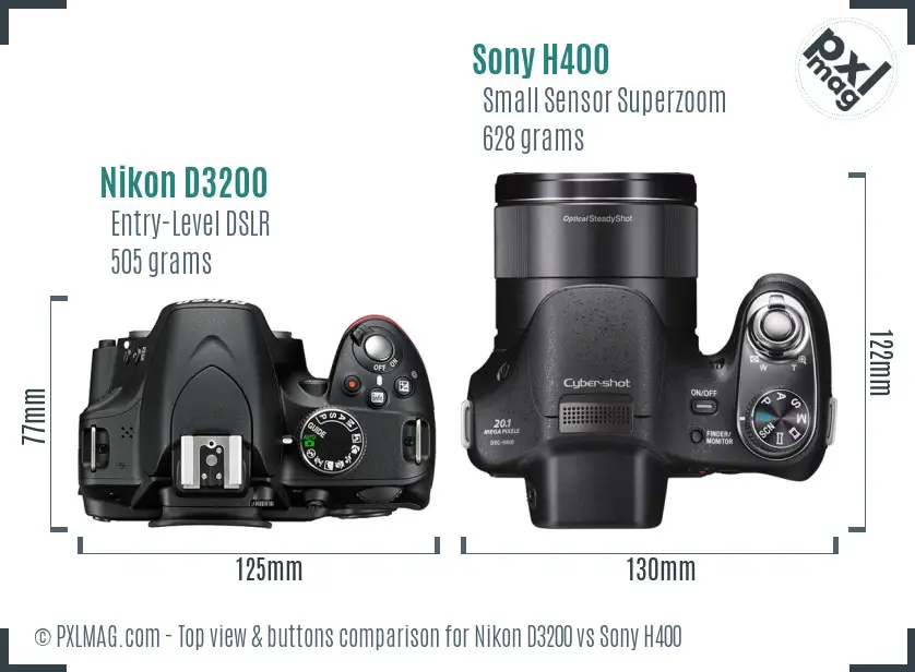 Nikon D3200 vs Sony H400 top view buttons comparison Nikon D3200 vs Sony H400 top view buttons comparison