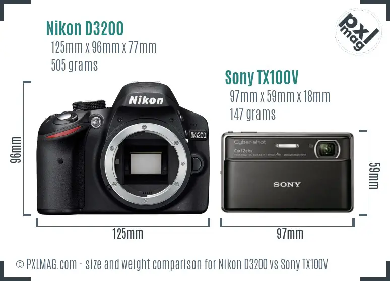 Nikon D3200 vs Sony TX100V size comparison