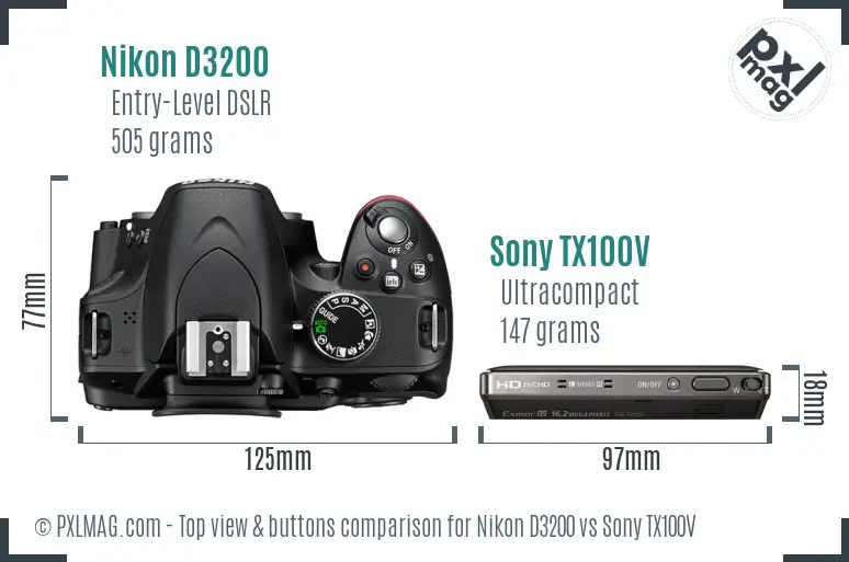Nikon D3200 vs Sony TX100V top view buttons comparison