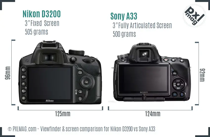 Nikon D3200 vs Sony A33 Screen and Viewfinder comparison