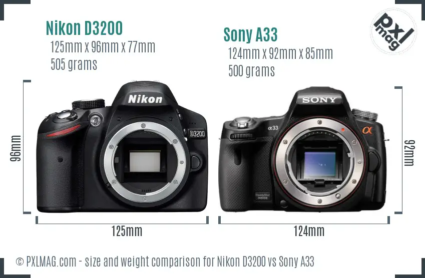 Nikon D3200 vs Sony A33 size comparison