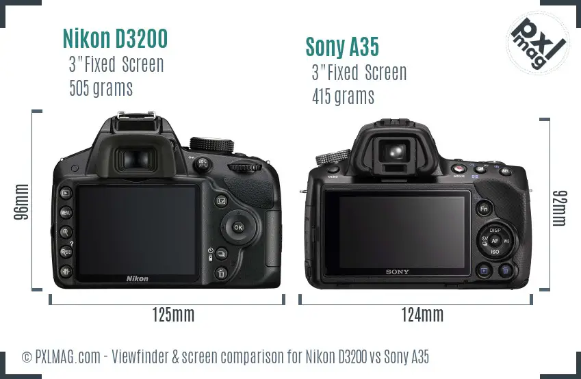 Nikon D3200 vs Sony A35 Screen and Viewfinder comparison