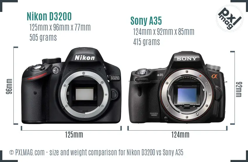 Nikon D3200 vs Sony A35 size comparison