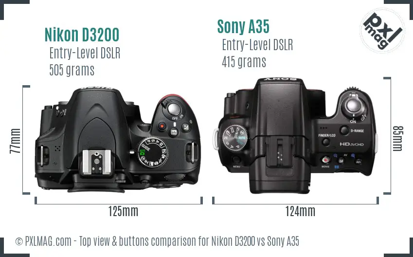 Nikon D3200 vs Sony A35 top view buttons comparison