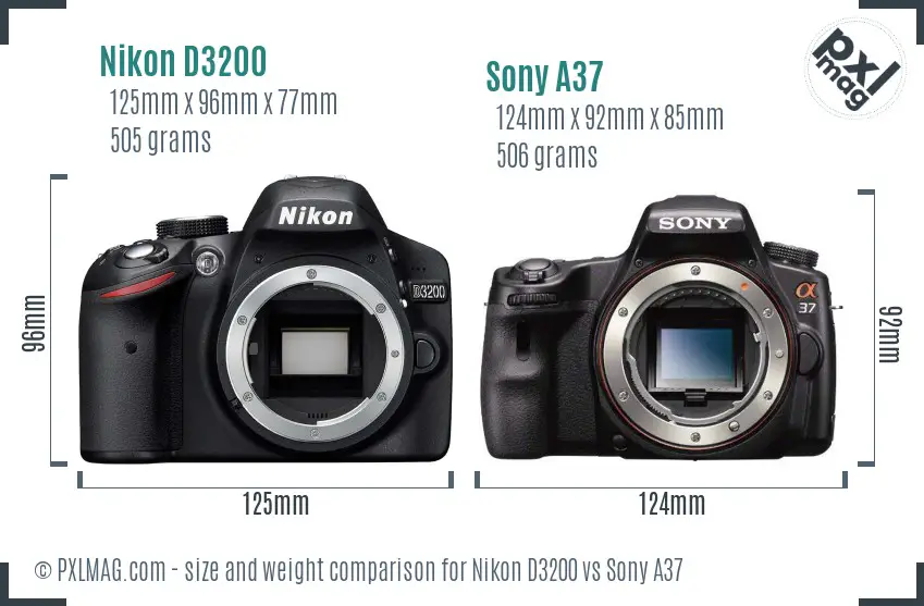 Nikon D3200 vs Sony A37 size comparison