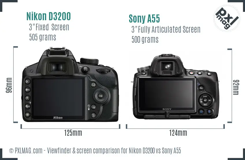 Nikon D3200 vs Sony A55 Screen and Viewfinder comparison