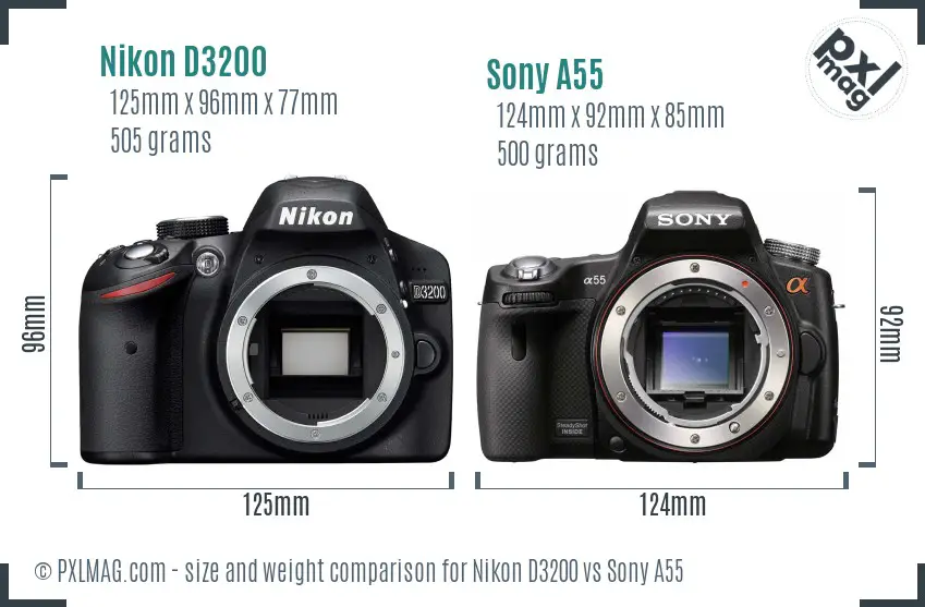 Nikon D3200 vs Sony A55 size comparison