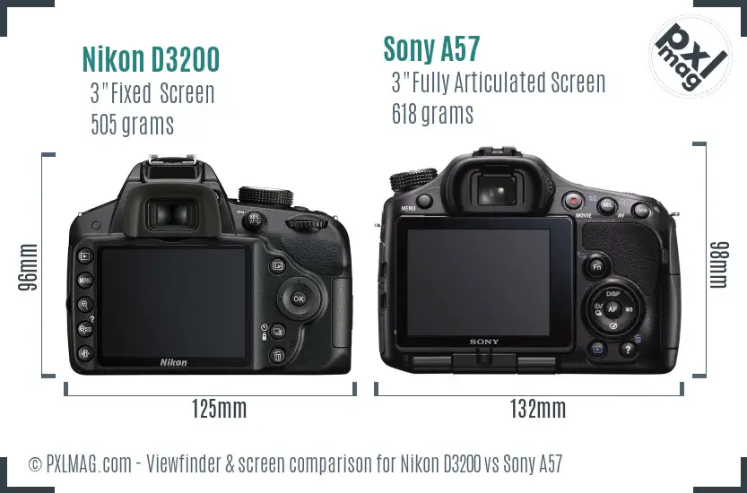 Nikon D3200 vs Sony A57 Screen and Viewfinder comparison
