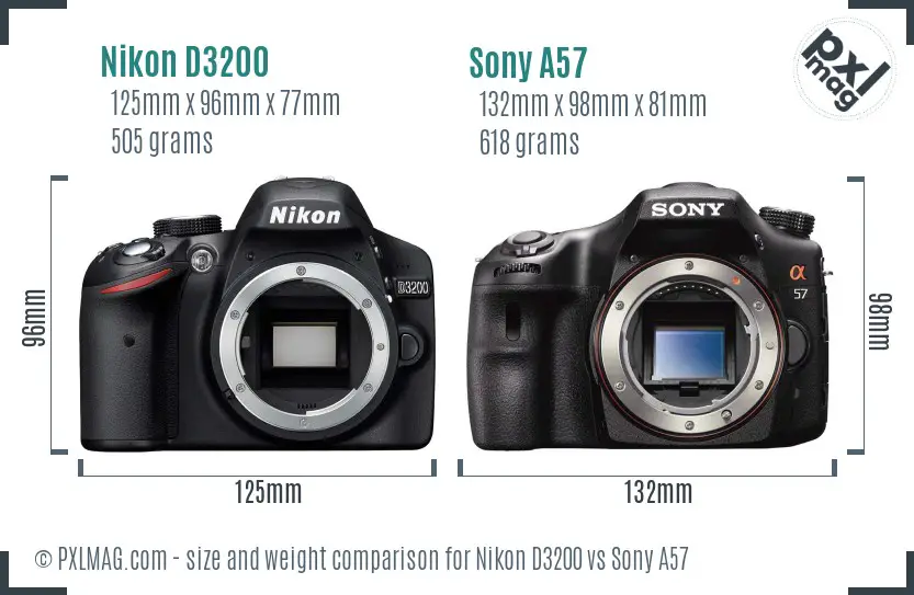 Nikon D3200 vs Sony A57 size comparison