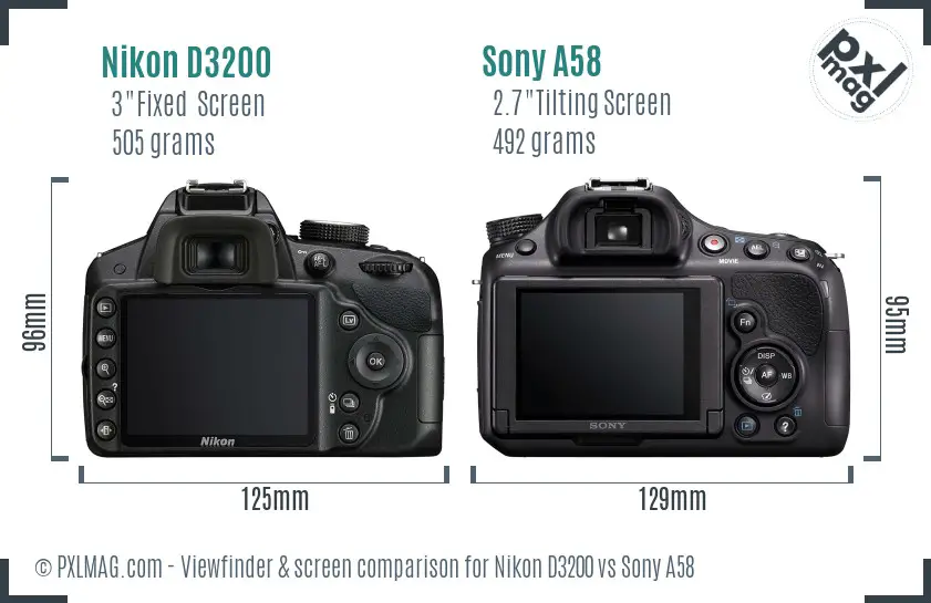 Nikon D3200 vs Sony A58 Screen and Viewfinder comparison