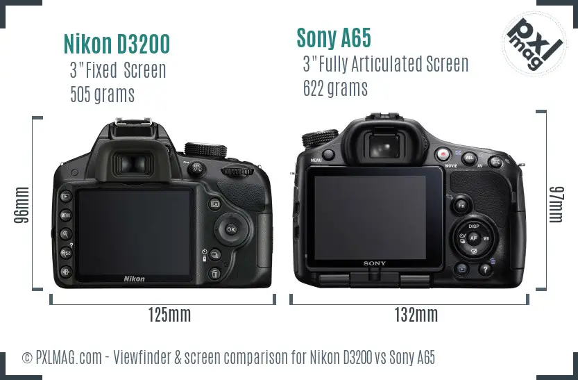 Nikon D3200 vs Sony A65 Screen and Viewfinder comparison