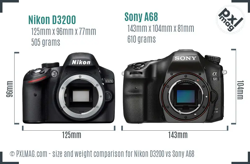 Nikon D3200 vs Sony A68 size comparison