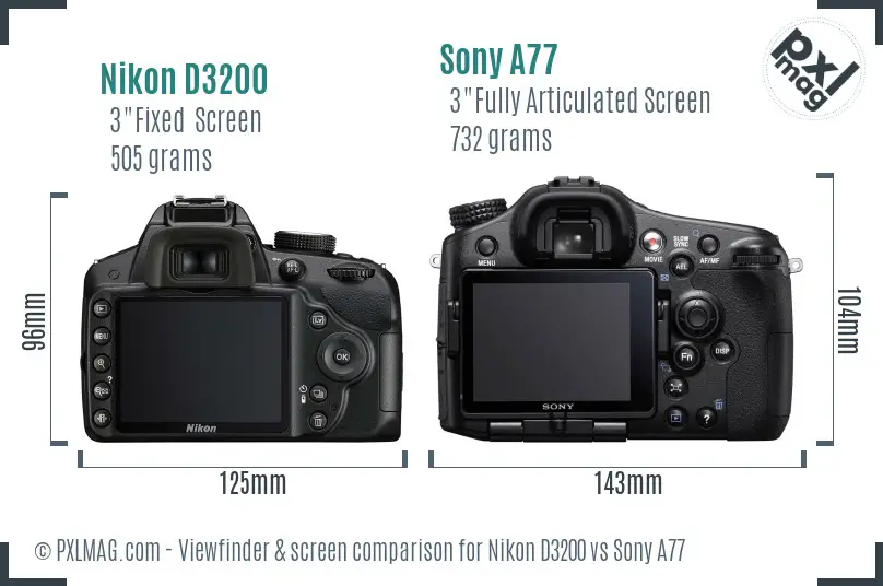 Nikon D3200 vs Sony A77 Screen and Viewfinder comparison Nikon D3200 vs Sony A77 Screen and Viewfinder comparison
