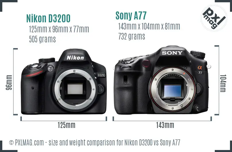 Nikon D3200 vs Sony A77 size comparison Nikon D3200 vs Sony A77 size comparison