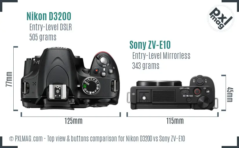 Nikon D3200 vs Sony ZV-E10 top view buttons comparison Nikon D3200 vs Sony ZV-E10 top view buttons comparison