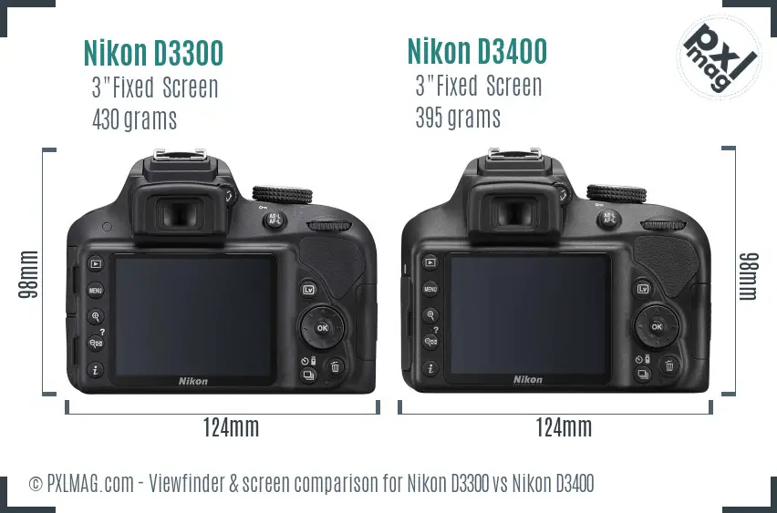 Nikon D3300 vs Nikon D3400 Screen and Viewfinder comparison