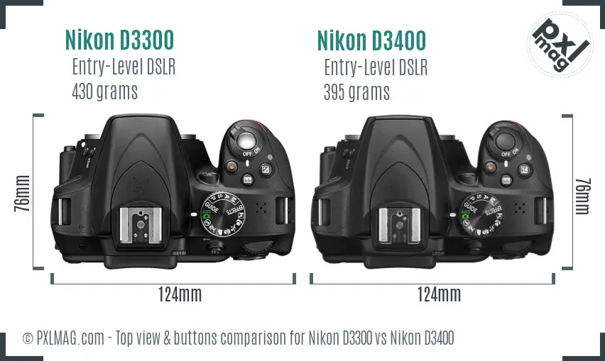 Nikon D3300 vs Nikon D3400 top view buttons comparison