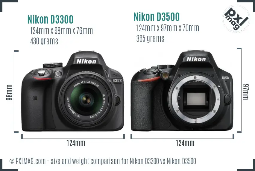 Nikon D3300 vs Nikon D3500 size comparison