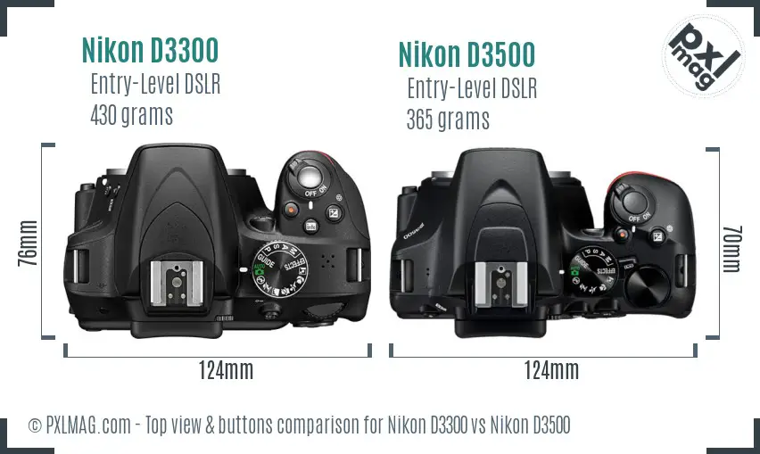 Nikon D3300 vs Nikon D3500 top view buttons comparison