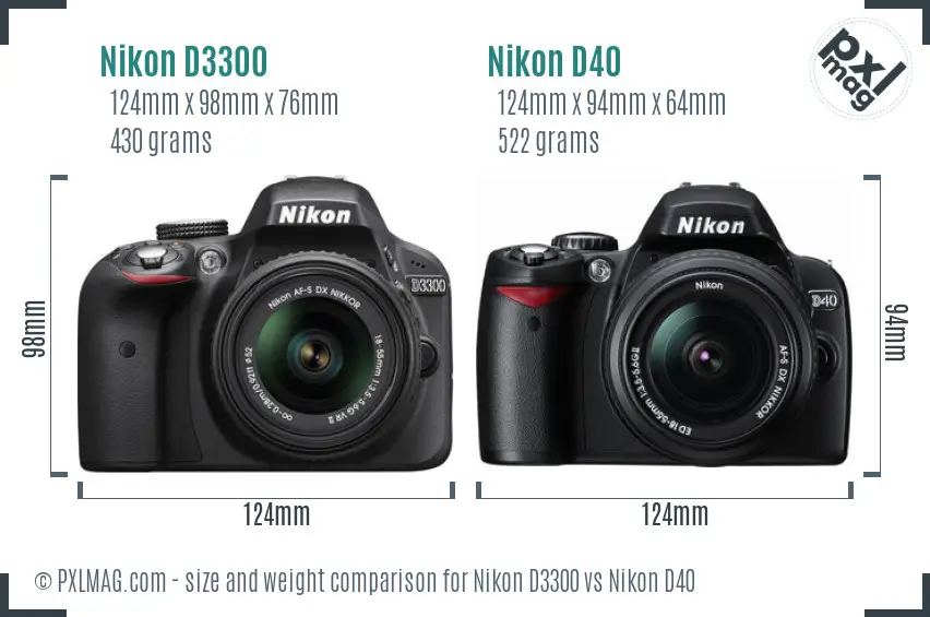Nikon D3300 vs Nikon D40 size comparison