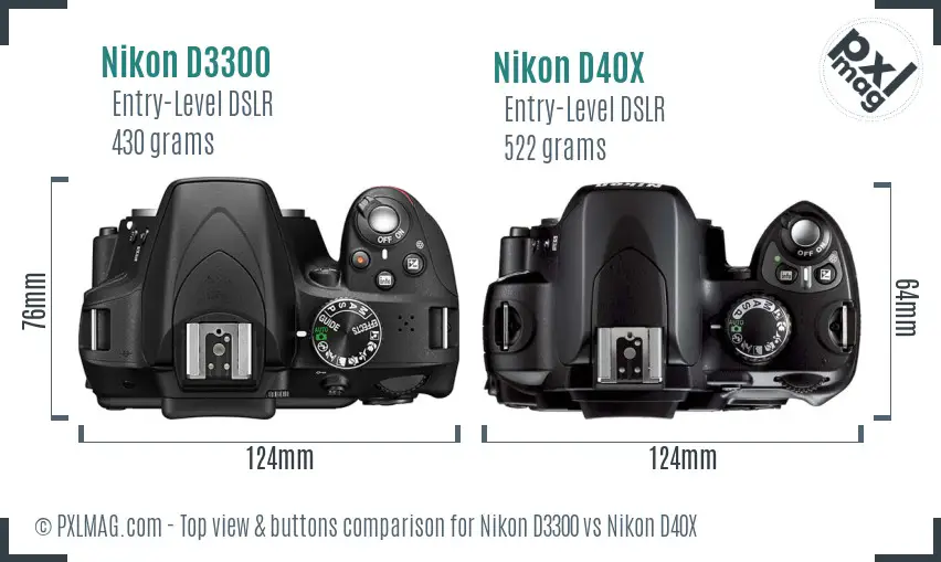 Nikon D3300 vs Nikon D40X top view buttons comparison