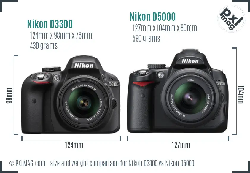 Nikon D3300 vs Nikon D5000 size comparison
