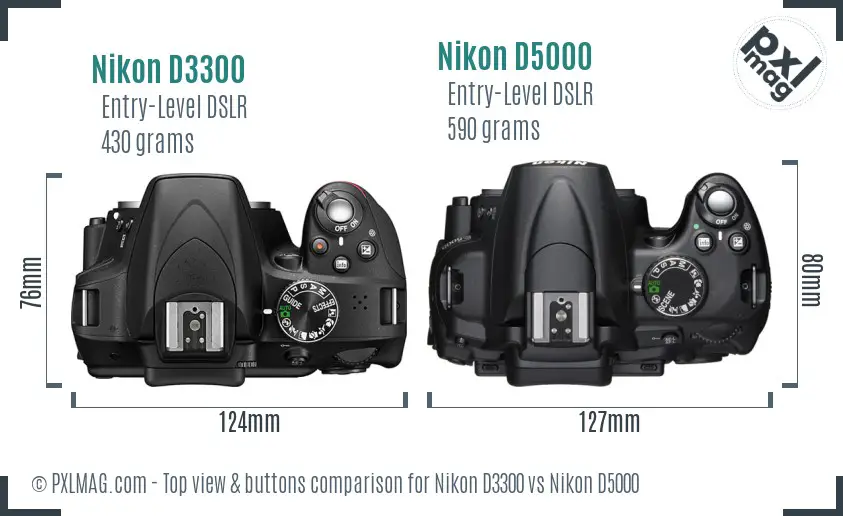 Nikon D3300 vs Nikon D5000 top view buttons comparison