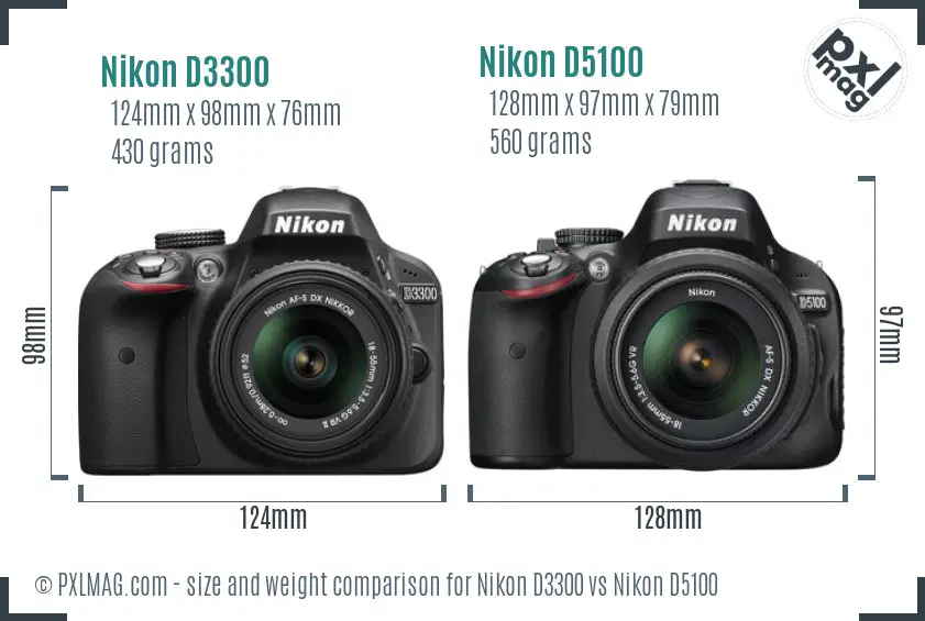 Nikon D3300 vs Nikon D5100 size comparison