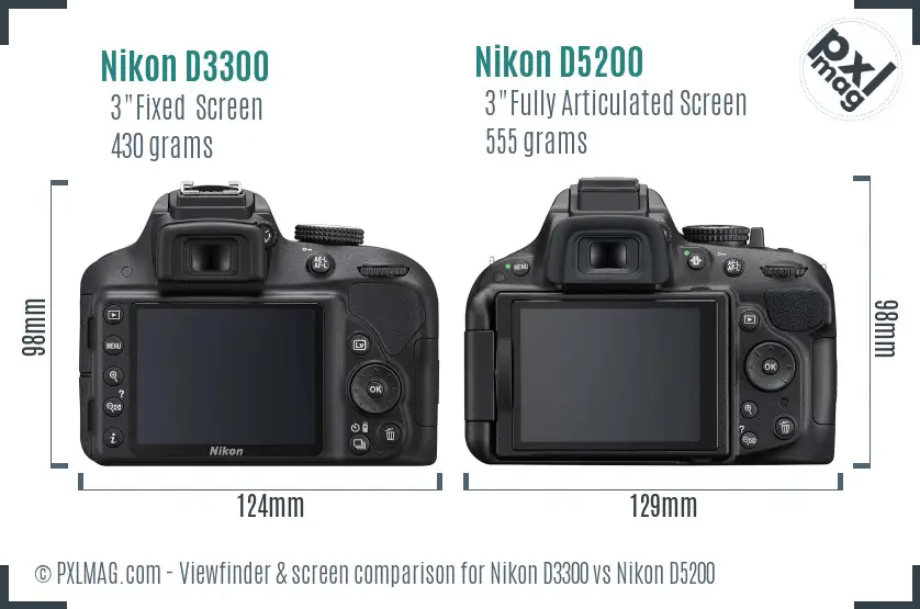 Nikon D3300 vs Nikon D5200 Screen and Viewfinder comparison