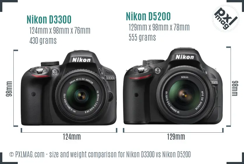 Nikon D3300 vs Nikon D5200 size comparison